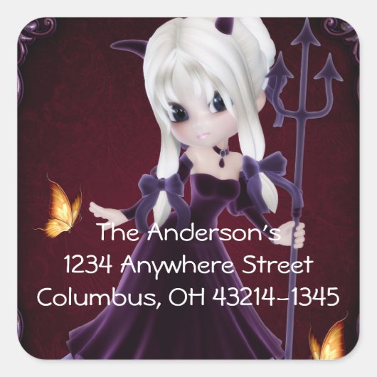 Little Cookie Devil Girl Design 7 Quadratischer Aufkleber (Vorderseite)