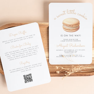 Little Cookie Macaron QR Code Neutral Baby Shower Einladung