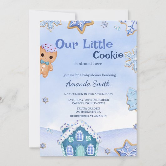 Little Cookie Winter Christmas Boy Baby Shower Einladung (Vorderseite)