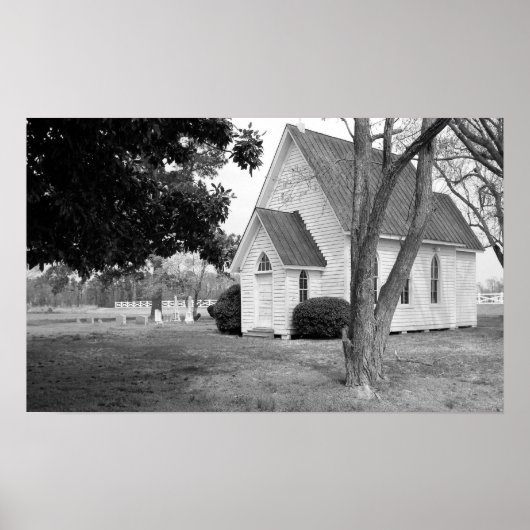 Little Country Church in Schwarz und Weiß Poster (Vorne)