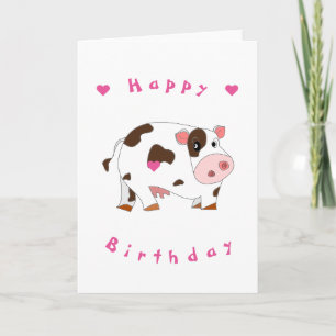 Little Cow Birthday Card - individuell anpassbar Karte