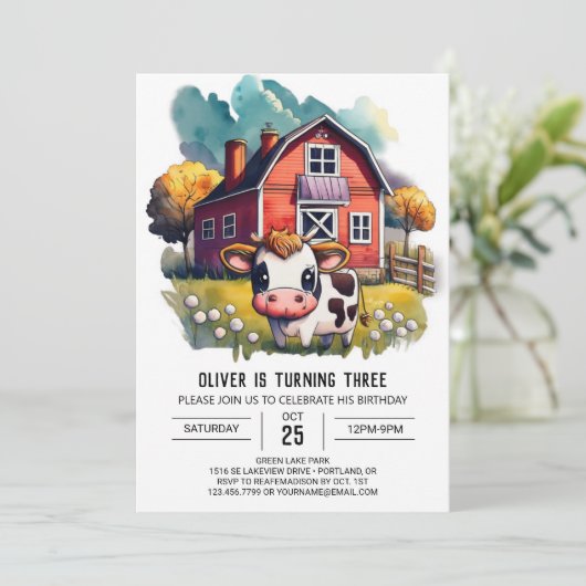 Little Cow Wonderland Kindergeburtstag Einladung (Stehend Vorderseite)