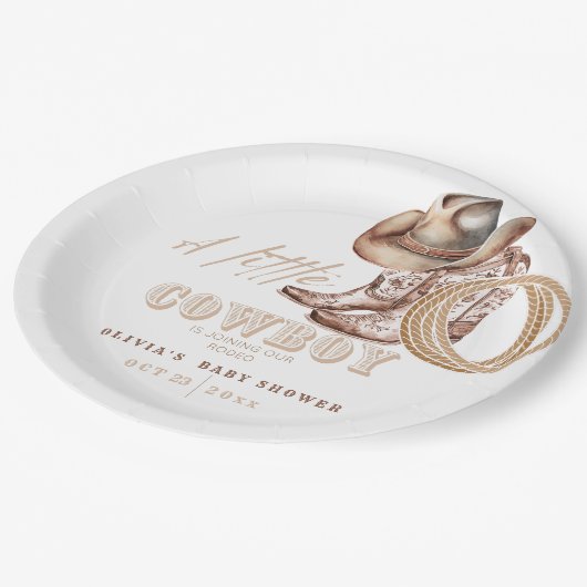 Little Cowboy Baby Dusche Pappteller (Schrägansicht)