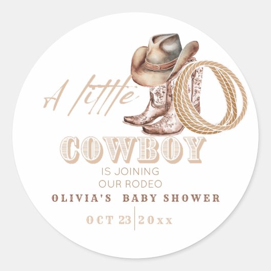 Little Cowboy Baby Dusche Runder Aufkleber (Vorderseite)