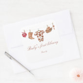 Little Cowboy Baby shower - baby's first library Quadratischer Aufkleber (Umschlag)