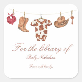 Little Cowboy Baby Shower - für die Bibliothek von Quadratischer Aufkleber