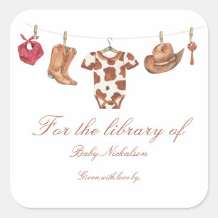 Little Cowboy Baby Shower - für die Bibliothek von Quadratischer Aufkleber