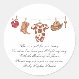 Little cowboy baby shower - Prayer candle label Runder Aufkleber