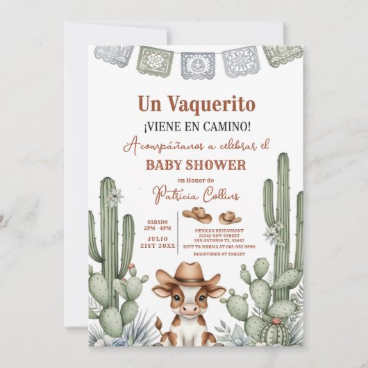 little cowboy baby shower Vaquerito Viene Camino Einladung (Vorderseite)