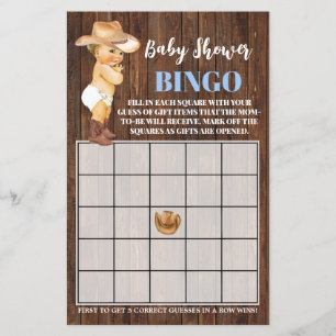 Little Cowboy Blue Baby Shower Bingo Game Card Flyer