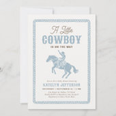 Little Cowboy Blue Gingham Baby Shower Einladung (Vorderseite)
