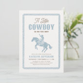 Little Cowboy Blue Gingham Baby Shower Einladung (Stehend Vorderseite)