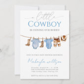 Little Cowboy Blue Western Rodeo Baby Dusche Einladung (Vorderseite)