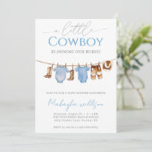 Little Cowboy Blue Western Rodeo Baby Dusche Einladung (Stehend Vorderseite)