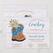 Little Cowboy Bootie White Wood Baby Dusche Einladung (Vorne/Hinten)