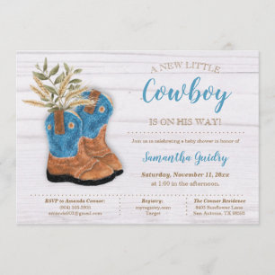 Little Cowboy Bootie White Wood Baby Dusche Einladung