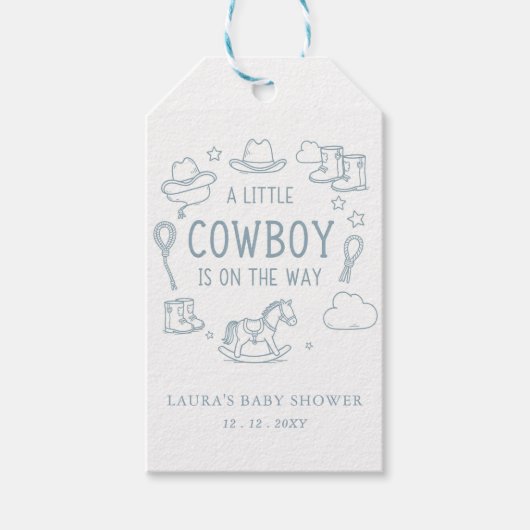 Little Cowboy Boy Baby Shower Geschenkanhänger (Vorderseite)
