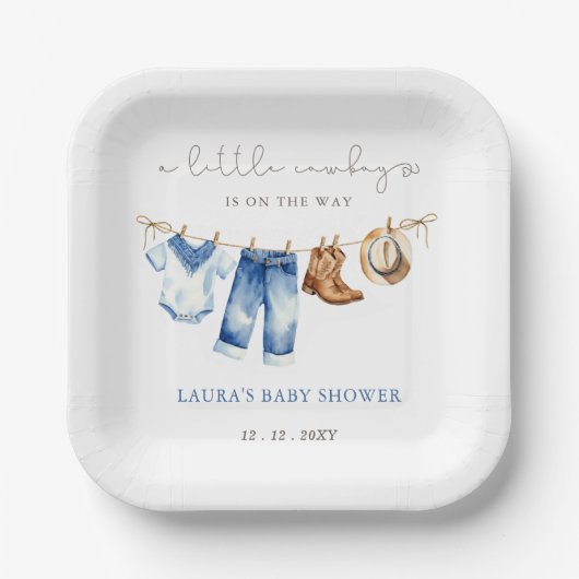 Little Cowboy Boy Baby Shower Pappteller (Vorderseite)