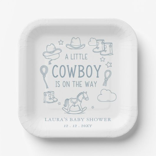 Little Cowboy Boy Baby Shower Pappteller (Vorderseite)