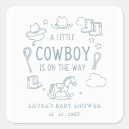 Little Cowboy Boy Baby Shower Quadratischer Aufkleber