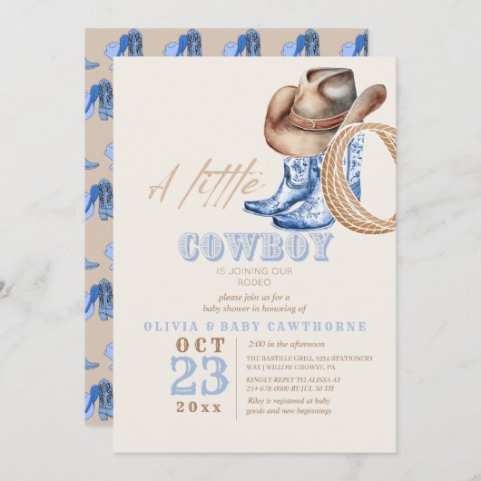 Little Cowboy First Rodeo Baby Dusche Einladung (Vorne/Hinten)