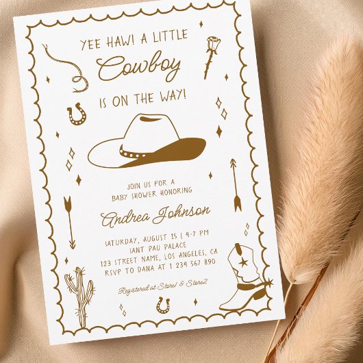 Little Cowboy Hand Drawn West Western Baby Shower Einladung
