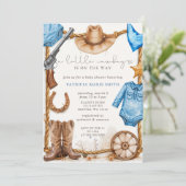 Little Cowboy Is On The Way Boy Baby Shower Einladung (Stehend Vorderseite)