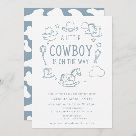 Little Cowboy Is On The Way Boy Baby Shower Einladung (Vorne/Hinten)