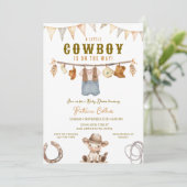 Little Cowboy ist auf der Way Clothline Baby Dusch Einladung (Stehend Vorderseite)