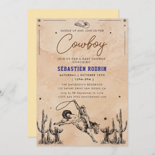 Little Cowboy Modern Baby Dusche Einladung (Vorne/Hinten)