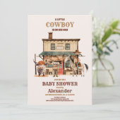 Little Cowboy Modern Western Rodeo Kinderdusche Einladung (Stehend Vorderseite)