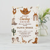 Little Cowboy Modern Western Rodeo Kinderdusche Einladung (Stehend Vorderseite)