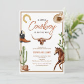 Little Cowboy Modern Western Rodeo Kinderdusche Einladung (Stehend Vorderseite)