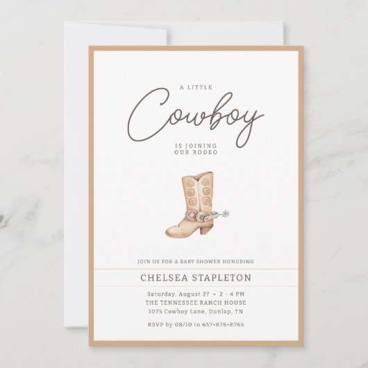 Little Cowboy Modern Western Rodeo Kinderdusche Einladung (Vorderseite)