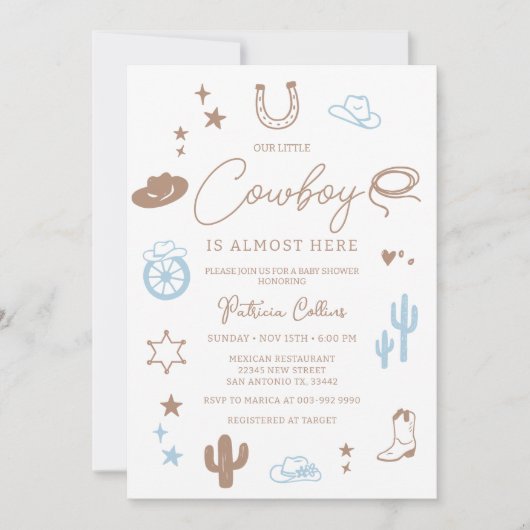 Little Cowboy Modern Wild West Baby Shower Einladung (Vorderseite)