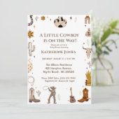  Little Cowboy Rustic Western Baby Shower  Einladung (Stehend Vorderseite)