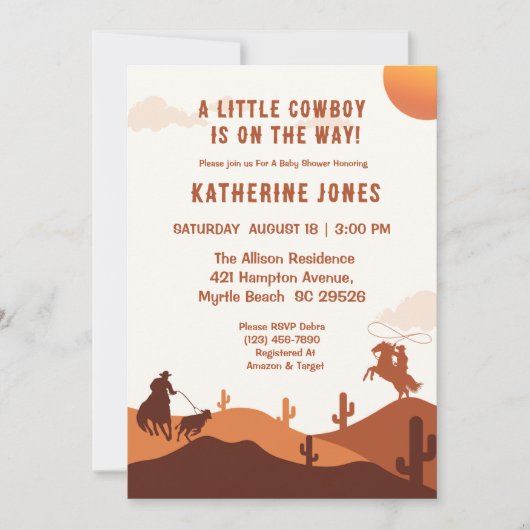 Little Cowboy Rustic Western Rodeo Kinderdusche Einladung (Vorderseite)