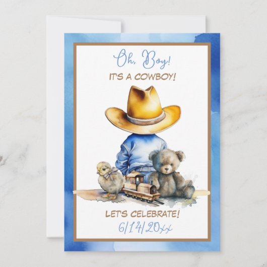 Little Cowboy Themed Baby Dusche Einladung (Vorderseite)