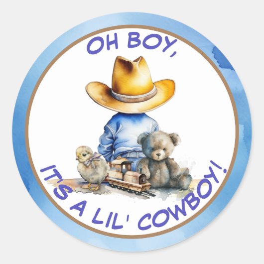 Little Cowboy Themed Baby Dusche Runder Aufkleber (Vorderseite)