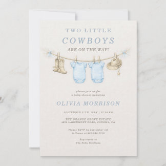 Little Cowboy Twins Clothesline Boy Shower Einladung