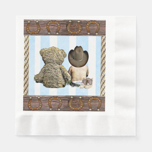Little Cowboy und Teddy Bar Party Serviette (Vorderseite)