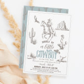 Little Cowboy Western Blue Boy Baby Dusche Einladung