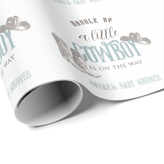Little Cowboy Western Blue Boy Baby Dusche Geschenkpapier (Rolleneckpunkt)