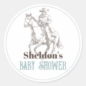 Little Cowboy Western Blue Boy Baby Dusche Runder Aufkleber (Vorderseite)