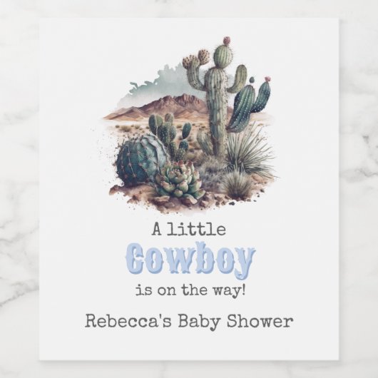 Little Cowboy Western Blue Boy Baby Dusche Weinetikett (Einzelnes Label)