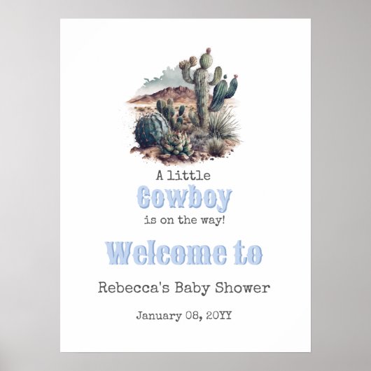 Little Cowboy Western Blue Boy Baby Dusche Willkom Poster (Vorne)