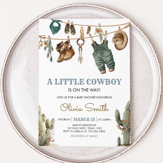 Little Cowboy Wild West Baby Shower Einladung