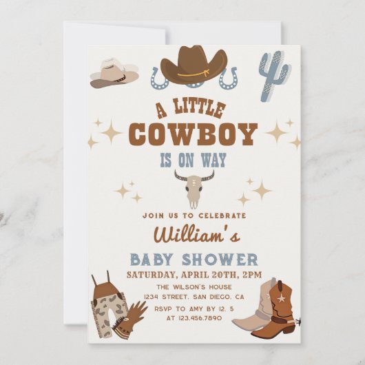 Little Cowboy Wild West Rodeo Boy Baby Shower Einladung (Vorderseite)