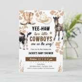 Little Cowboys Rodeo Animals Baby Einladung (Stehend Vorderseite)