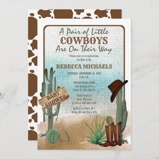 \Little Cowboys Western Boy Twins Baby Dusche Einladung (Vorne/Hinten)